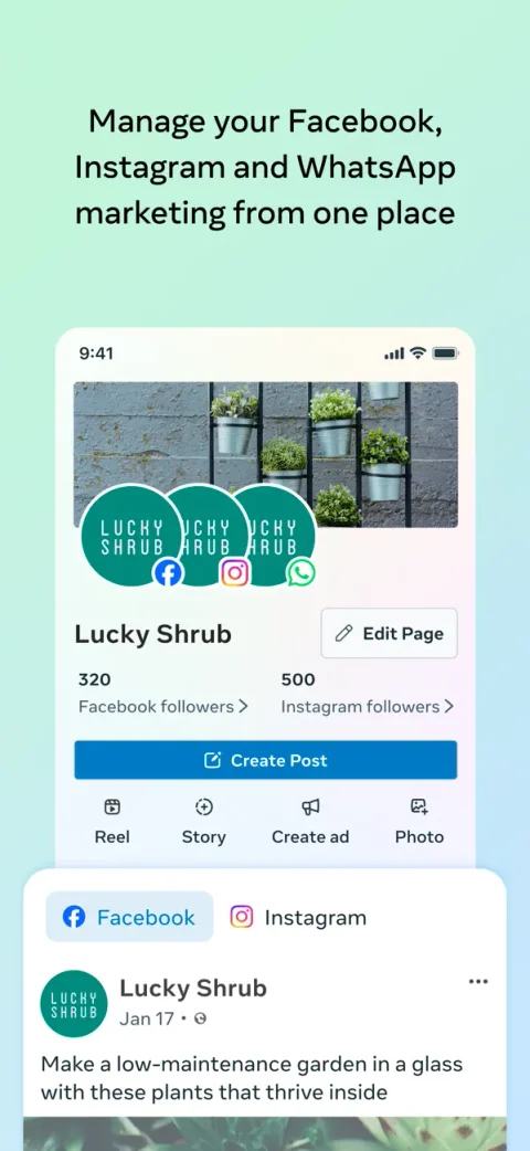 Meta Business Suite app on iPhone: Home: Facebook, Instagram and WhatsApp in one place